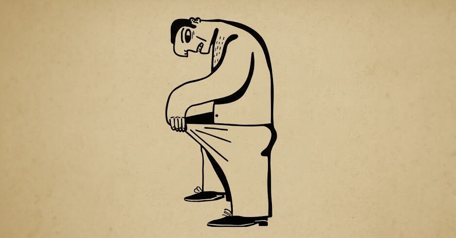 Man looking down his pants worried about erectile dysfunction – The WellMan Clinic London.